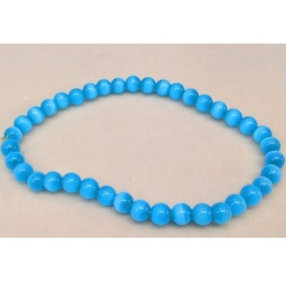 Beaded Stretch Bracelet Blue Cat Eye Round Beaded Beads Minimalist Beach Coastal